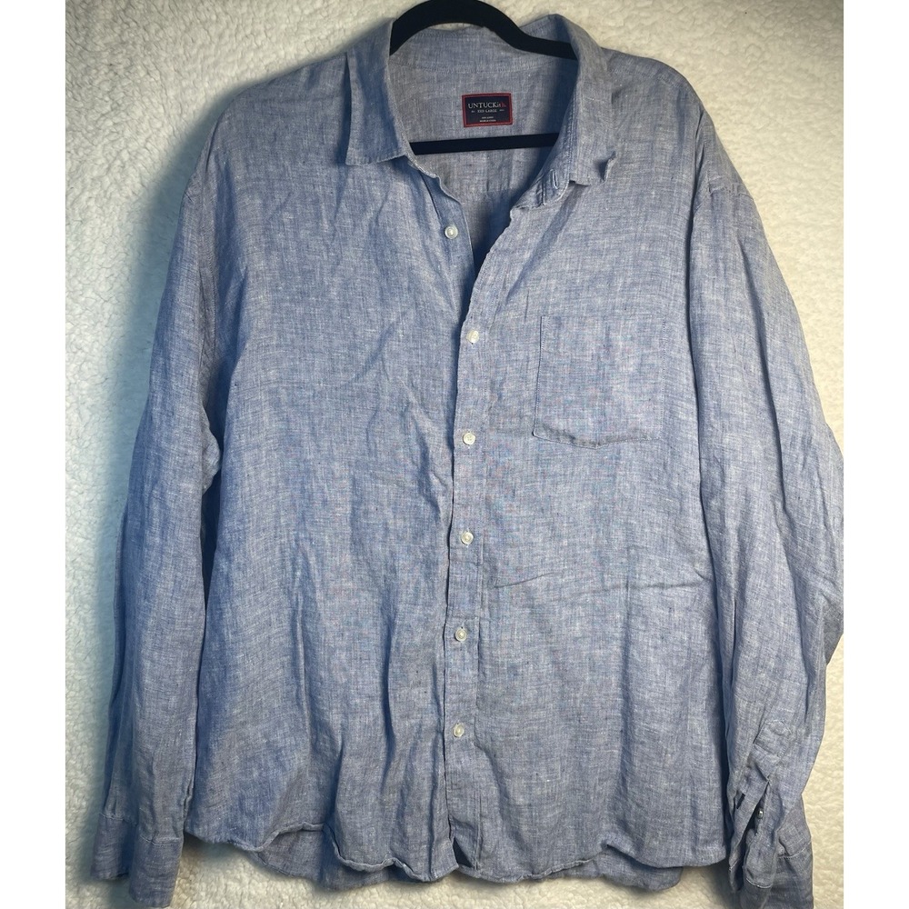 Untuckit Shirt Men's XXXL Blue Linen Long Sleeve Button Down